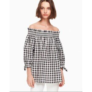 Kate Spade Off The Shoulder Top Small, Black and White Gingham